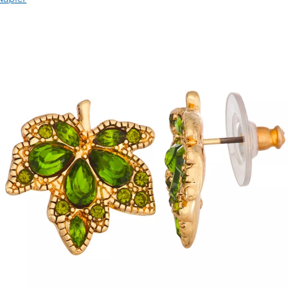 Napier Gold tone autumn spice leaf stud earrings